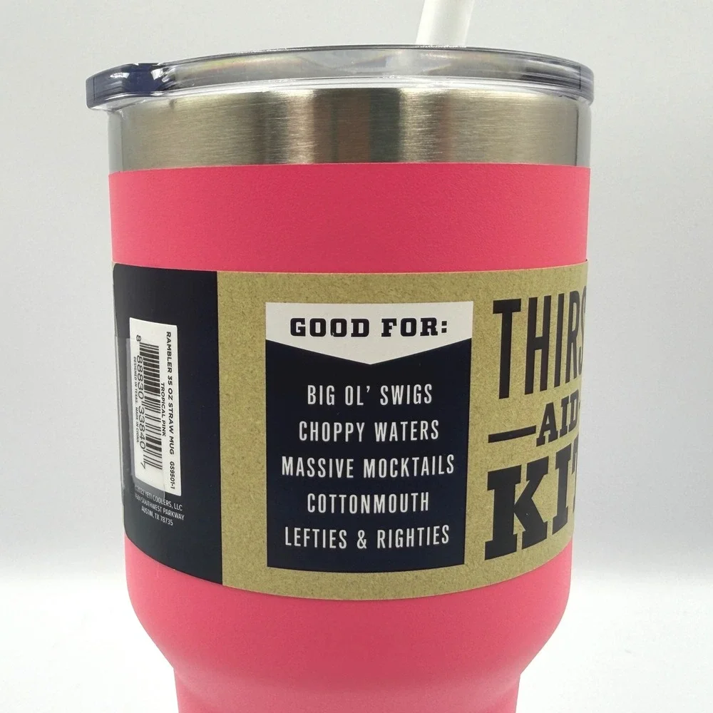 YETI Rambler Mug 35 oz Tropical Pink New Straw Lid Insulated Tumbler Handle *NEW